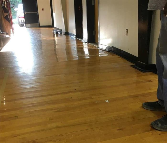Wet flooring in gym.