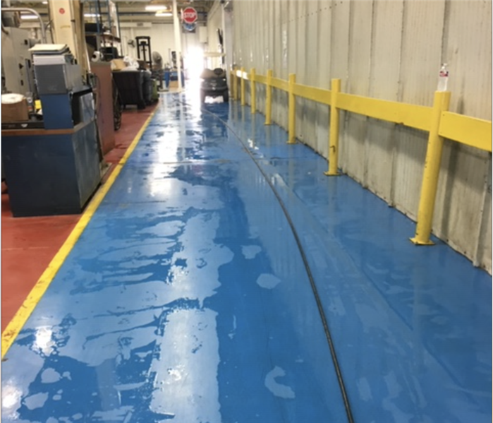 A commercial space with pools of water after a water loss.